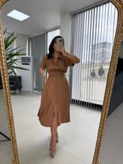 Bb 29519 Bakır Bel Gipeli Saten Elbise