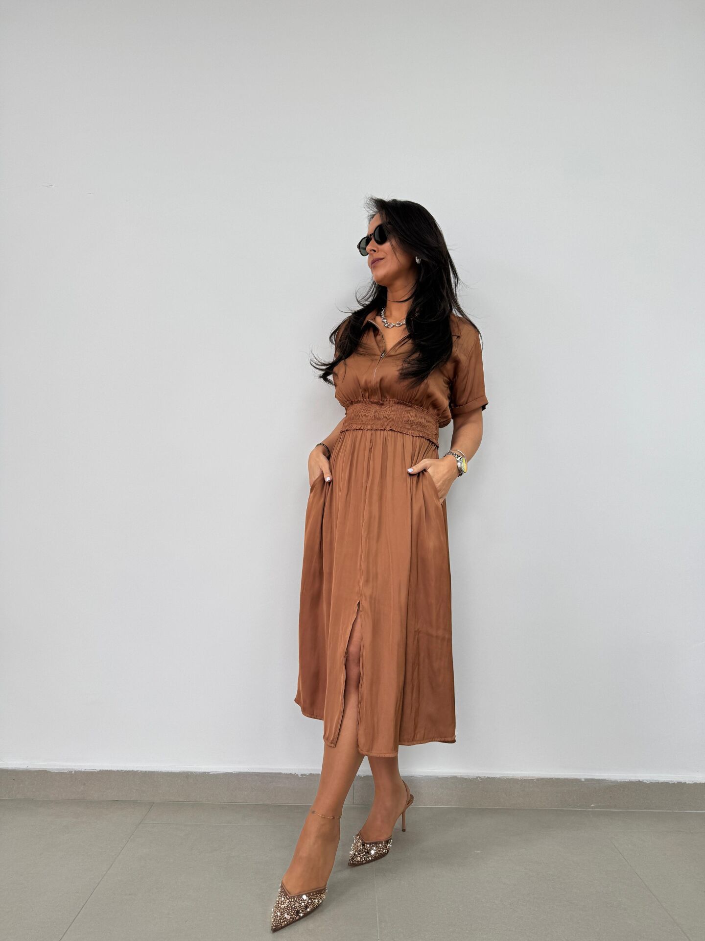 Bb 29519 Bakır Bel Gipeli Saten Elbise