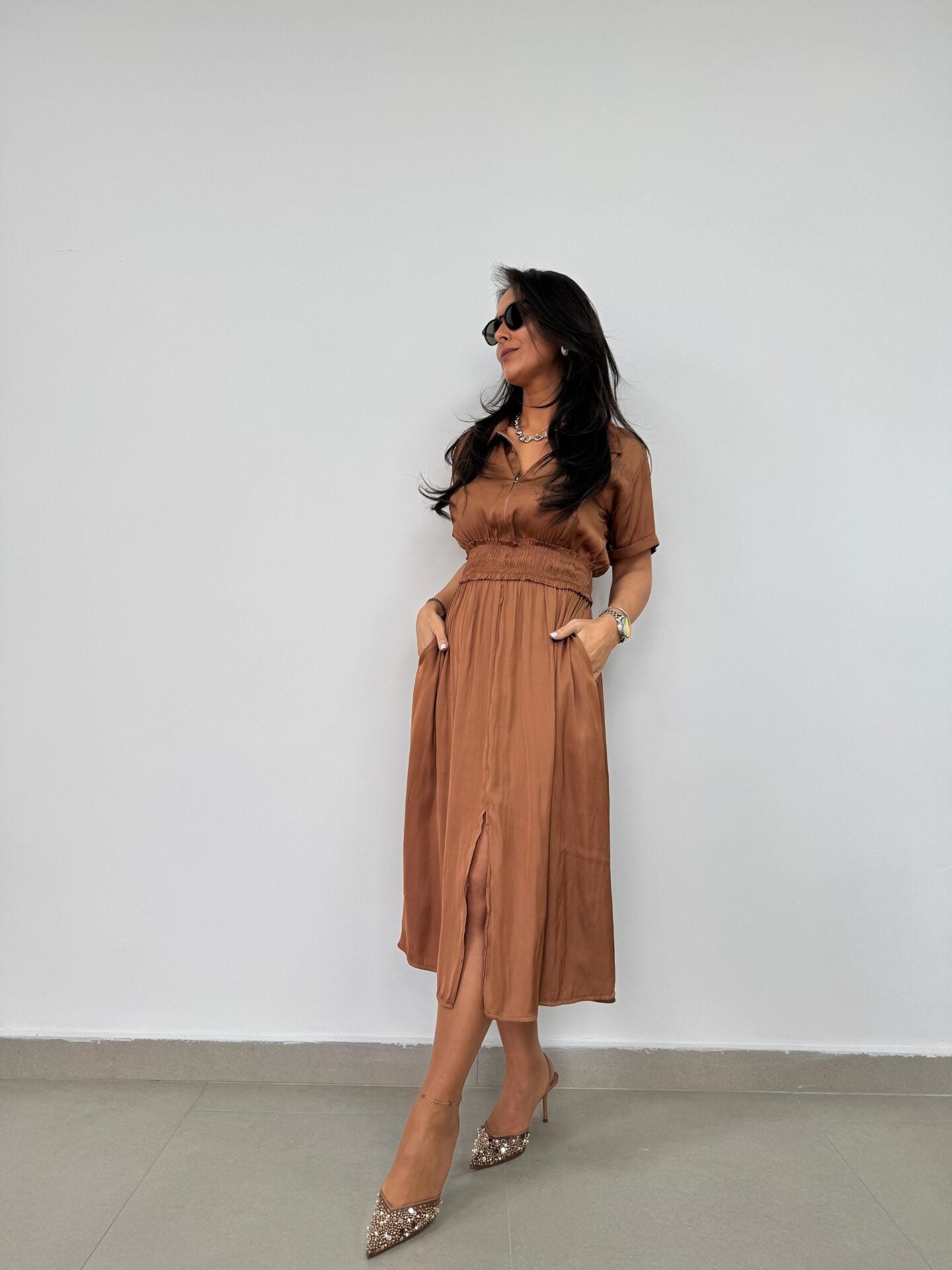 Bb 29519 Bakır Bel Gipeli Saten Elbise