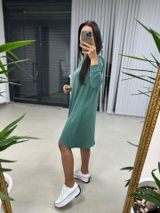 Crepe Green Dress with Zipper Collar