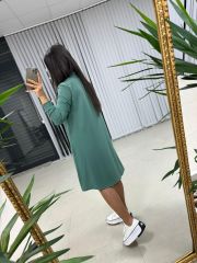 Crepe Green Dress with Zipper Collar