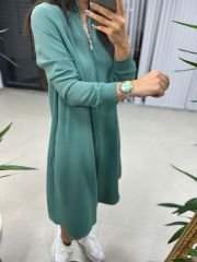 Crepe Green Dress with Zipper Collar