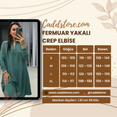 Ms Fermuar Yakalı Crep Çağla Yeşili  Elbise