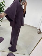 Fp 51173 Tensel Tek Düğmeli Mürdüm Pantolon Takım