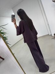 Fp 51173 Tensel Tek Düğmeli Mürdüm Pantolon Takım