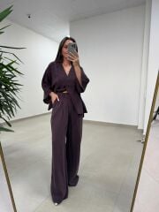 Fp 51173 Tensel Tek Düğmeli Mürdüm Pantolon Takım