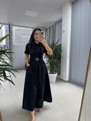 Dr 8280 Tasarım Siyah Gold Tokalı Elbise