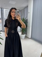 Dr 8280 Tasarım Siyah Gold Tokalı Elbise