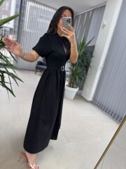 Dr 8280 Tasarım Siyah Gold Tokalı Elbise