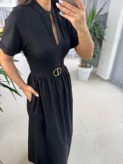 Dr 8280 Tasarım Siyah Gold Tokalı Elbise