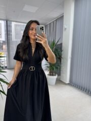 Dr 8280 Tasarım Siyah Gold Tokalı Elbise