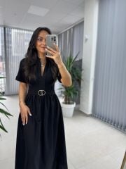 Dr 8280 Tasarım Siyah Gold Tokalı Elbise