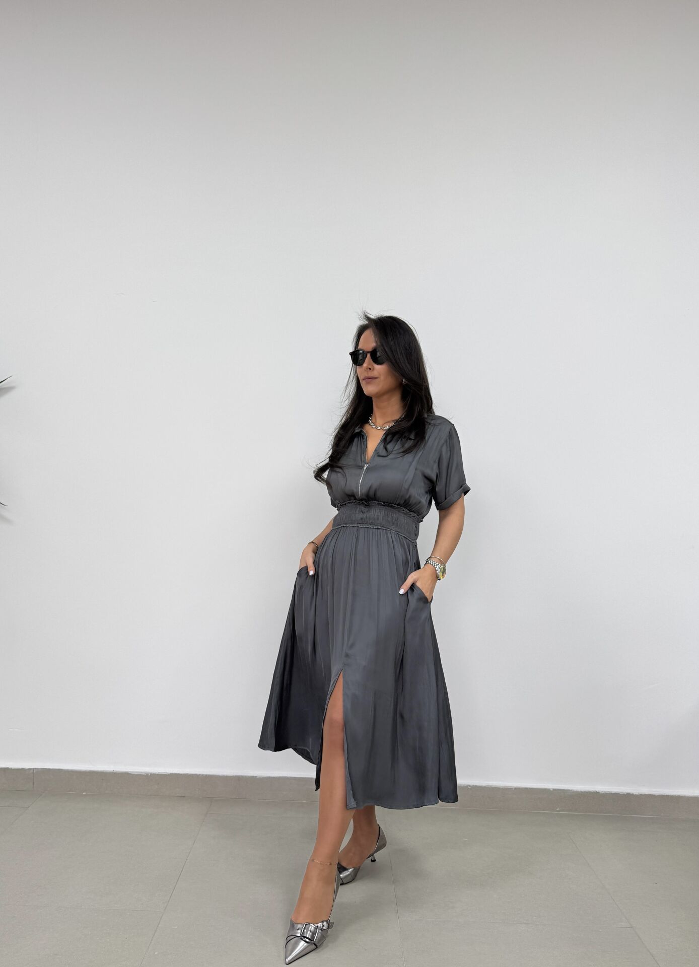 Bb 29519 Füme Bel Gipeli Saten Elbise