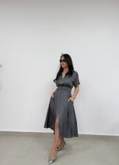 Bb 29519 Füme Bel Gipeli Saten Elbise