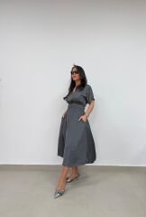 Bb 29519 Füme Bel Gipeli Saten Elbise