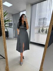 Bb 29519 Füme Bel Gipeli Saten Elbise