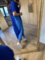 Krep poplin saks elbise