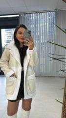 Süet Geçişli Krem Mont