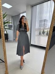 Bb 29519 Füme Bel Gipeli Saten Elbise