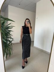 Bb 30467 Omuz Vatkalı Çelik Bluz Ve Deri Birleşimi