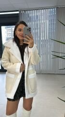 Nubuk-Übergangsmantel in Creme