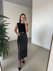 Bb 30467 Omuz Vatkalı Çelik Bluz Ve Deri Birleşimi