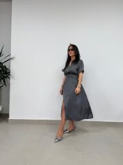 Bb 29519 Füme Bel Gipeli Saten Elbise