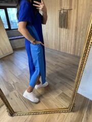 Krep poplin saks elbise