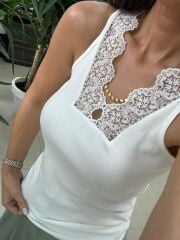 İv 26288 Dantel Yaka Beyaz Bluz