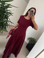 Np 1002 Omuz Vatkalı Bordo Fularlı Elbise