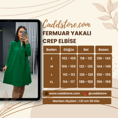Ms Fermuar Yakalı Crep Yeşil  Elbise