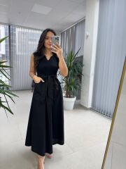 Dr 8419 Tasarım Siyah Kolsuz V Yaka Elbise