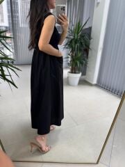 Dr 8419 Tasarım Siyah Kolsuz V Yaka Elbise