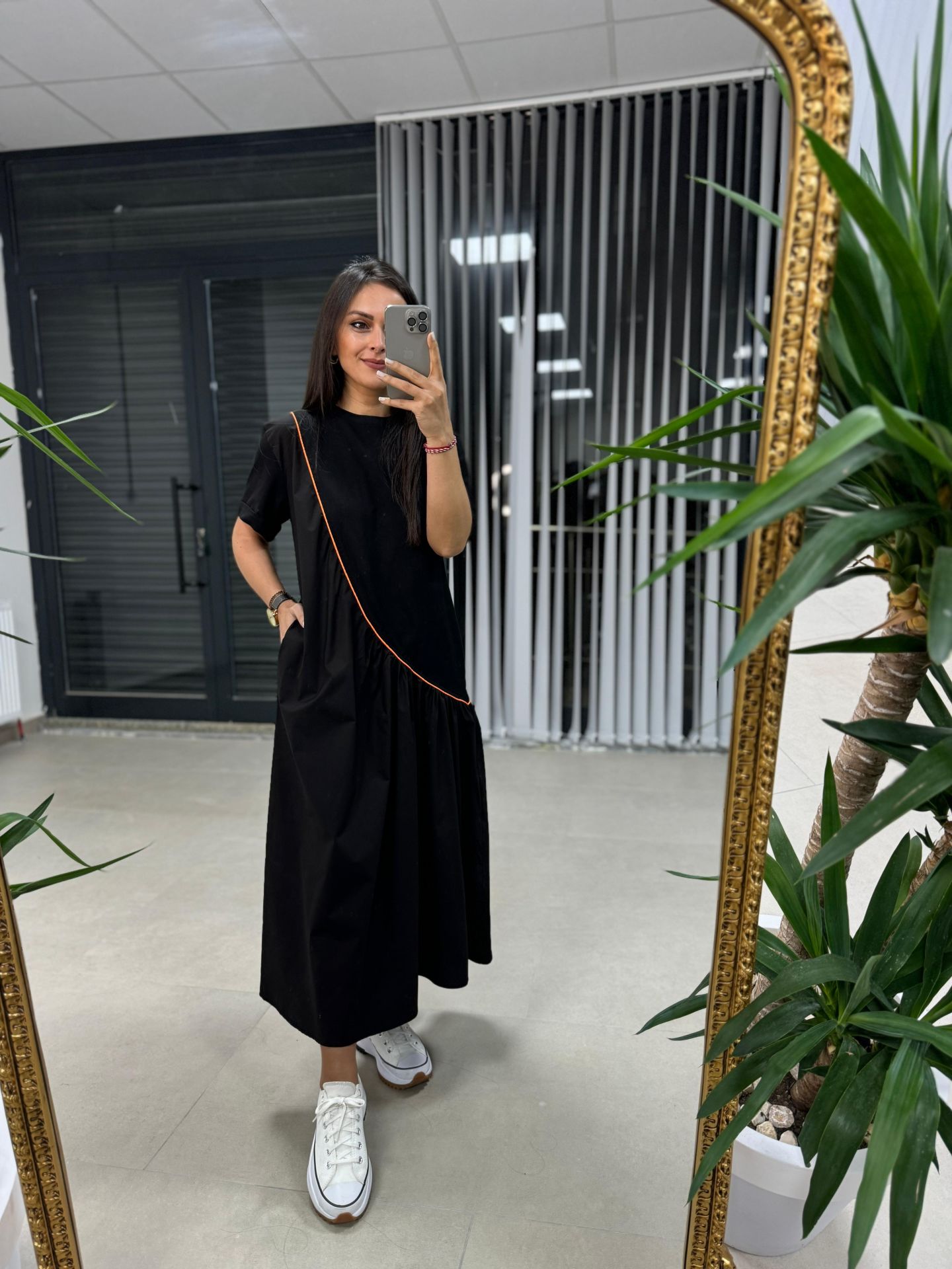 Dr 2575 Turuncu Şerit Geçişli Elbise