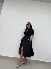 Bb 29519 Siyah Bel Gipeli Saten Elbise