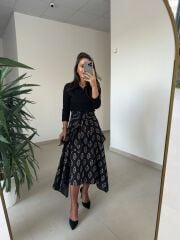 Ms 2042 Siyah Gömlek Bağlama Detaylı Elbise