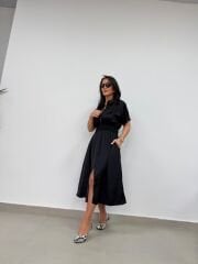 Bb 29519 Siyah Bel Gipeli Saten Elbise