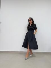 Bb 29519 Siyah Bel Gipeli Saten Elbise