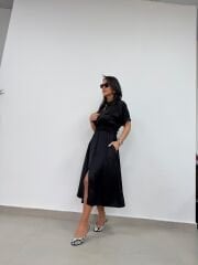Bb 29519 Siyah Bel Gipeli Saten Elbise