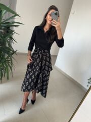 Ms 2042 Siyah Gömlek Bağlama Detaylı Elbise