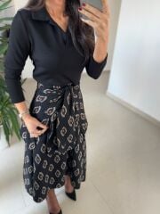 Ms 2042 Siyah Gömlek Bağlama Detaylı Elbise