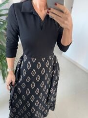 Ms 2042 Siyah Gömlek Bağlama Detaylı Elbise