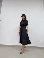 Bb 29519 Siyah Bel Gipeli Saten Elbise