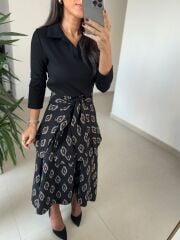 Ms 2042 Siyah Gömlek Bağlama Detaylı Elbise