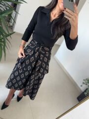 Ms 2042 Siyah Gömlek Bağlama Detaylı Elbise