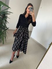 Ms 2042 Siyah Gömlek Bağlama Detaylı Elbise