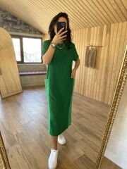 Krep poplin yeşil elb
