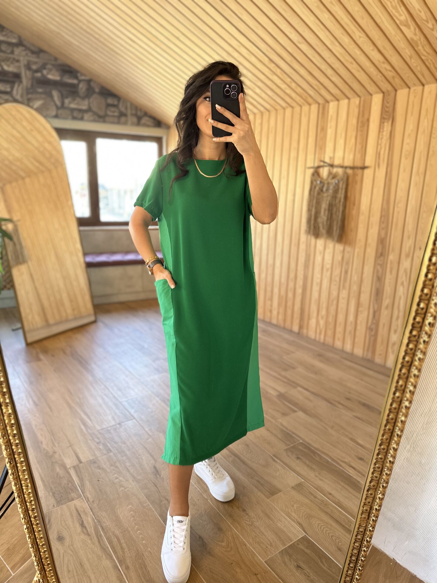 Krep poplin yeşil elb