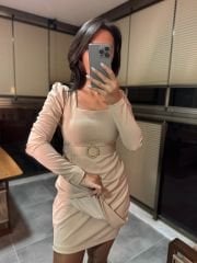 My 3049 Kare Yaka Kemerli Taş Elbise