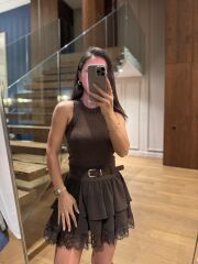 Rn 37199 Dantel Detaylı Kahve Mini Etek